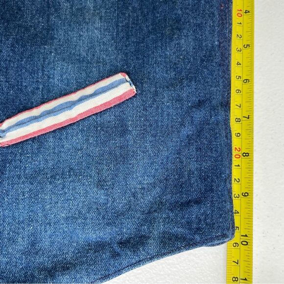 Vintage Handmade Blue Denim Western Two Button Vest Stripe Contrast Women Medium - Picture 10 of 12